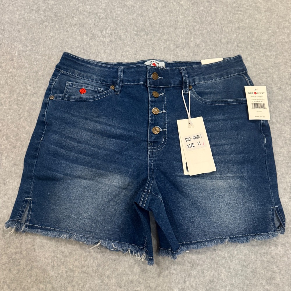 Get Lucky Brand Womens Mid Wash Denim Shorts Size 11 Button Fly‎ NEW JORTS